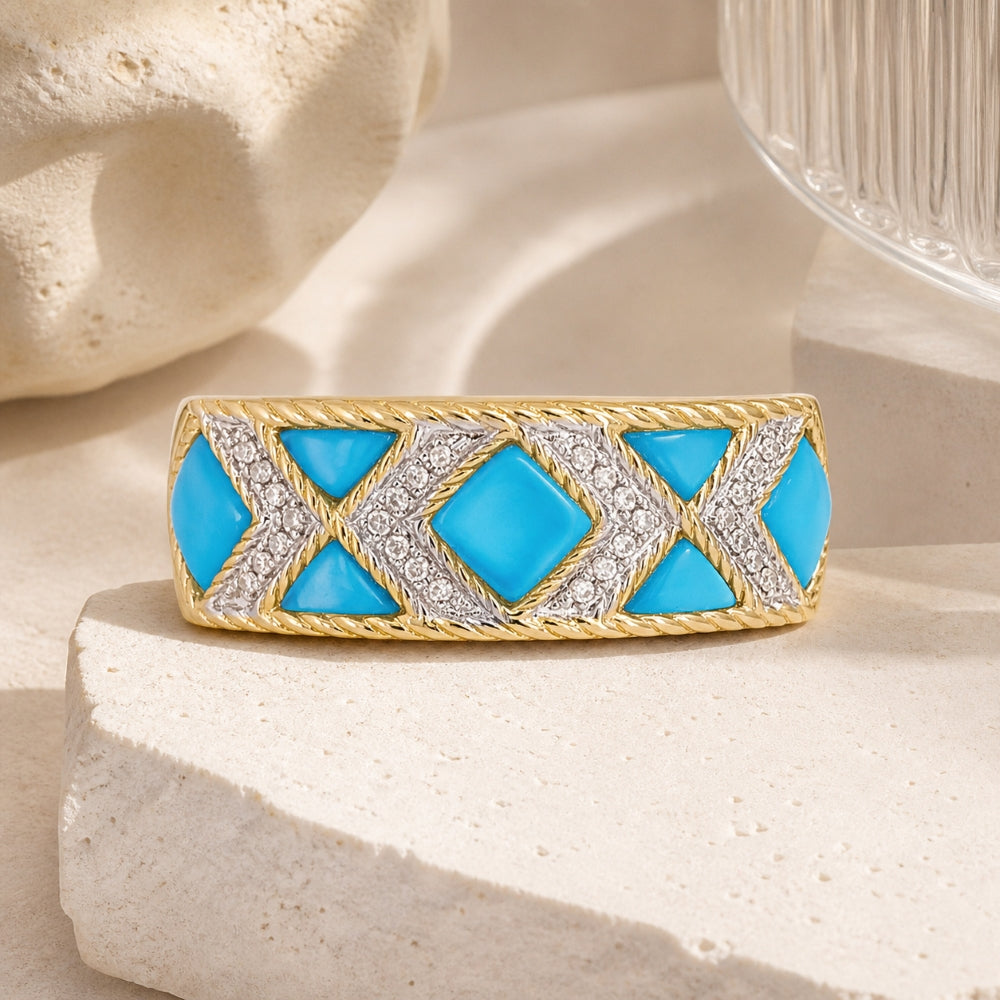 R1604 - 14K Yellow Gold Turquoise Honeycomb Ring