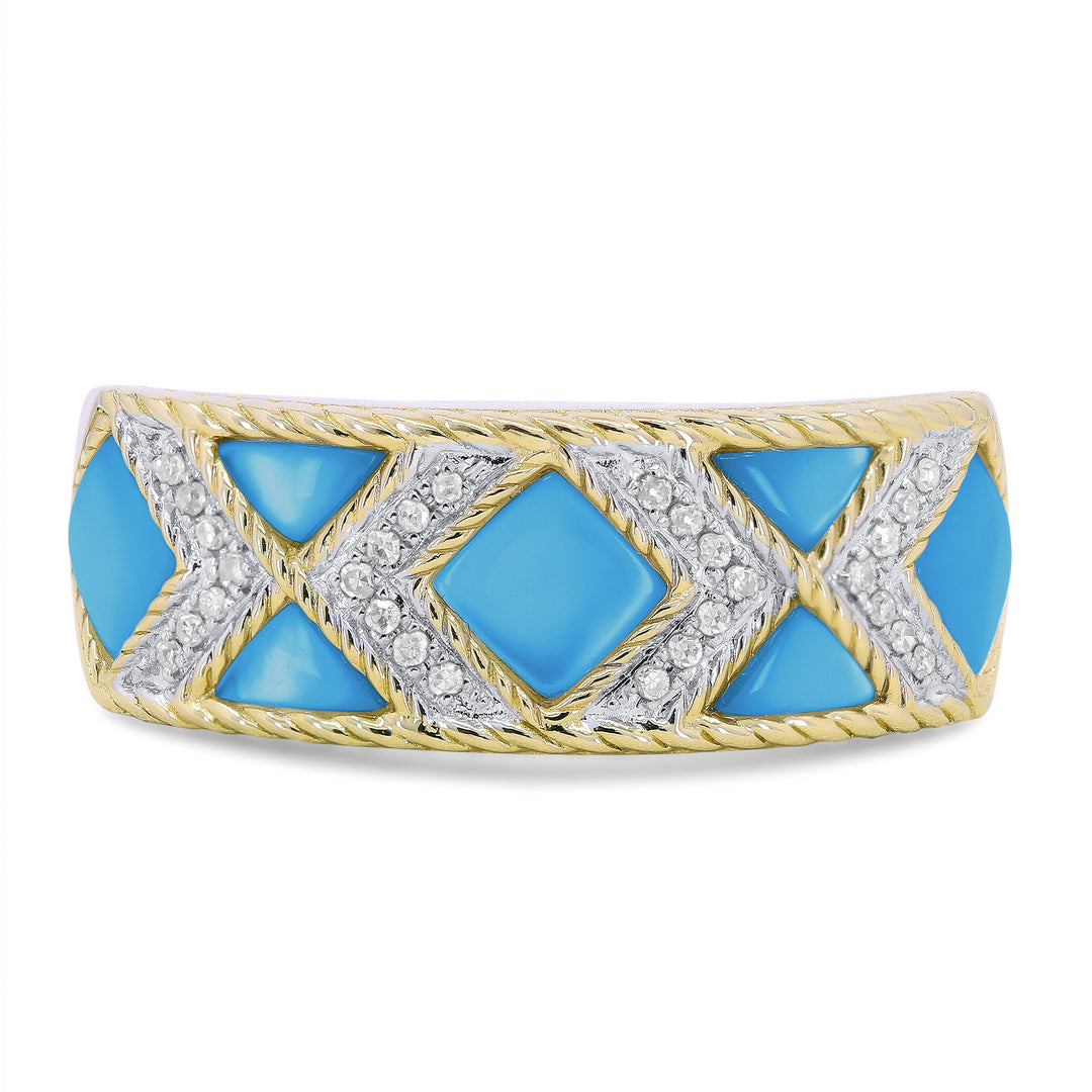 Beautiful Hand Crafted 14K Yellow Gold  Turquoise And Diamond Milano Collection Ring