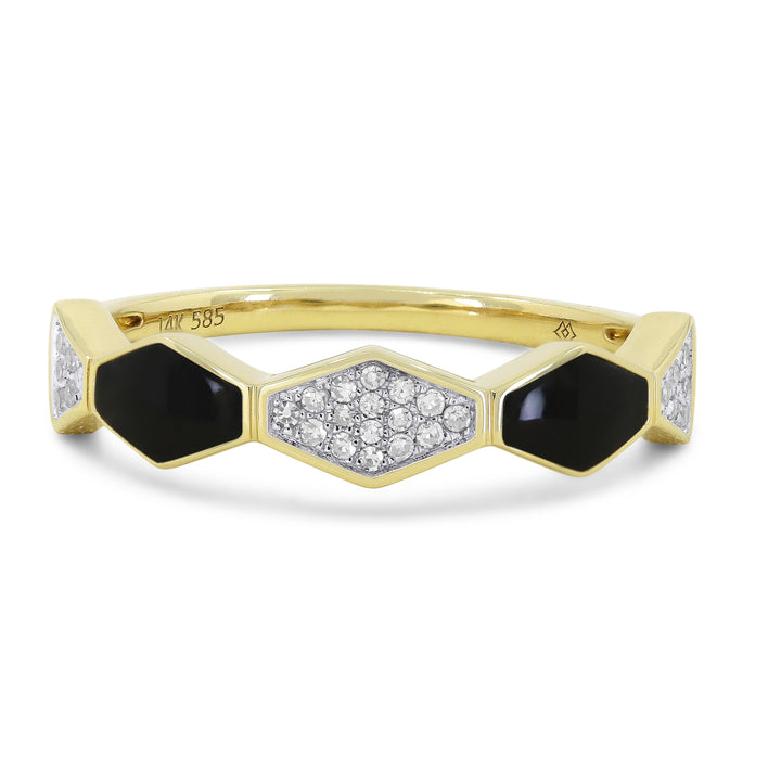 Beautiful Hand Crafted 14K Yellow Gold  Black Onyx And Diamond Milano Collection Ring