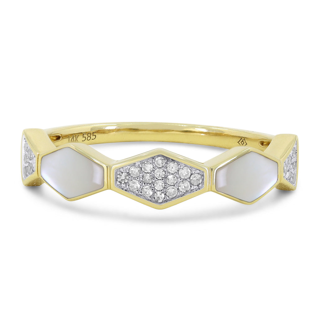 Beautiful Hand Crafted 14K Yellow Gold  Mother Of Pearl And Diamond Milano Collection Ring