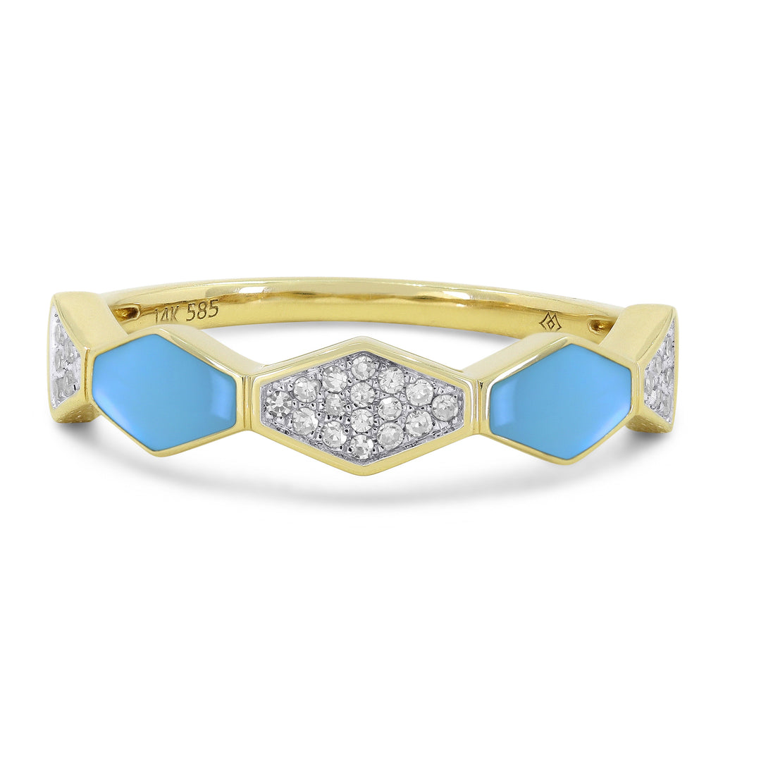 Beautiful Hand Crafted 14K Yellow Gold  Turquoise And Diamond Milano Collection Ring