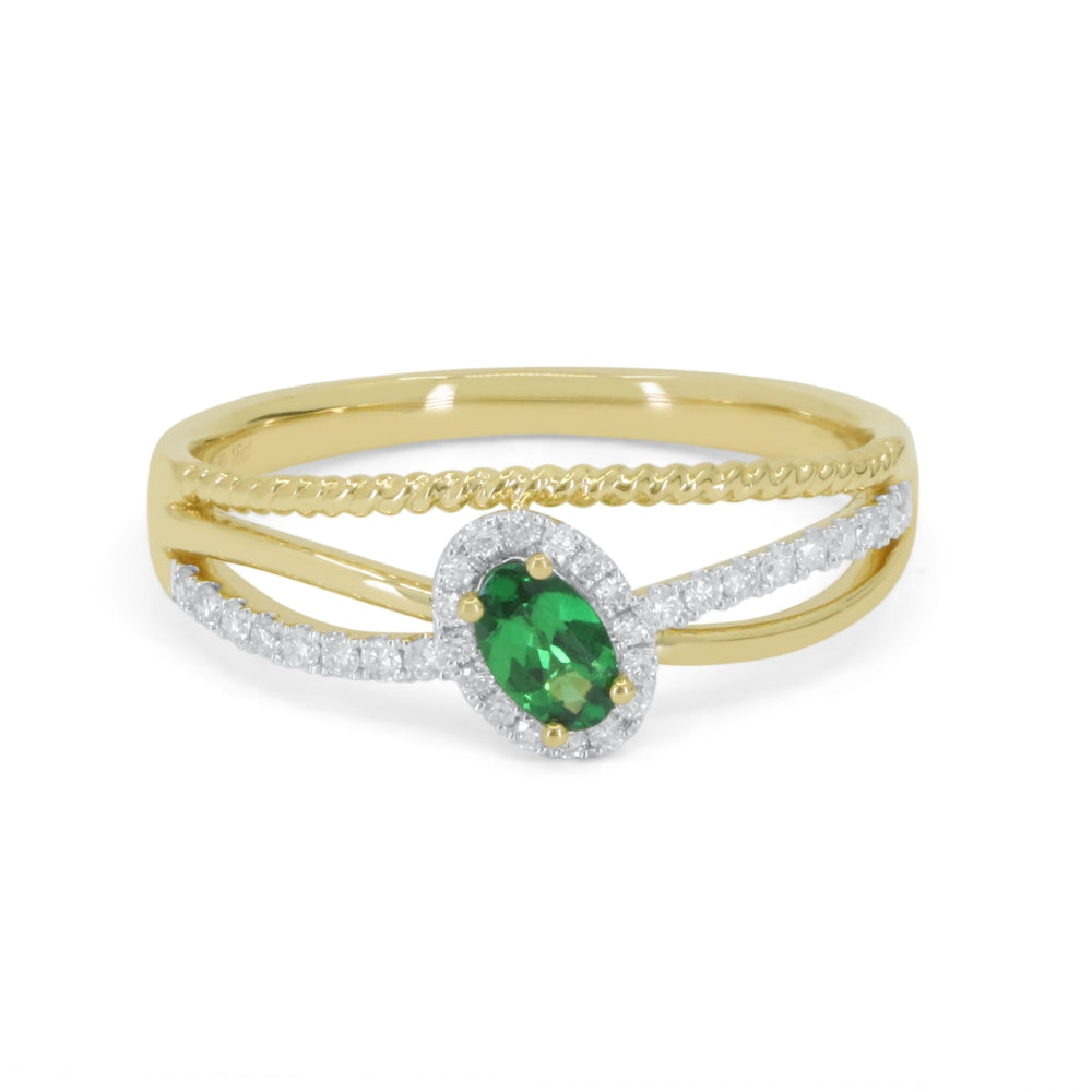 Beautiful Hand Crafted 14K Yellow Gold  Green Garnet And Diamond Essentials Collection Ring