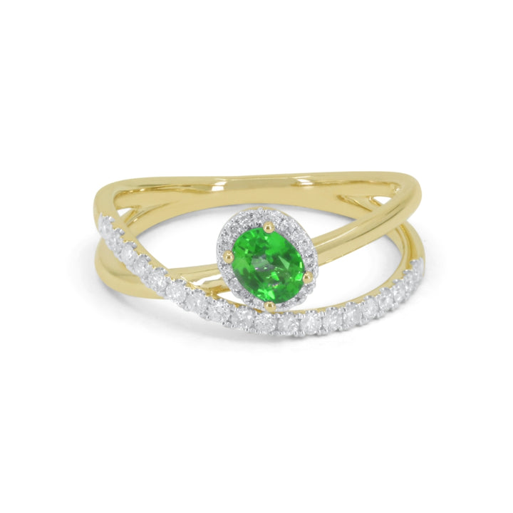 Beautiful Hand Crafted 14K Yellow Gold  Green Garnet And Diamond Arianna Collection Ring