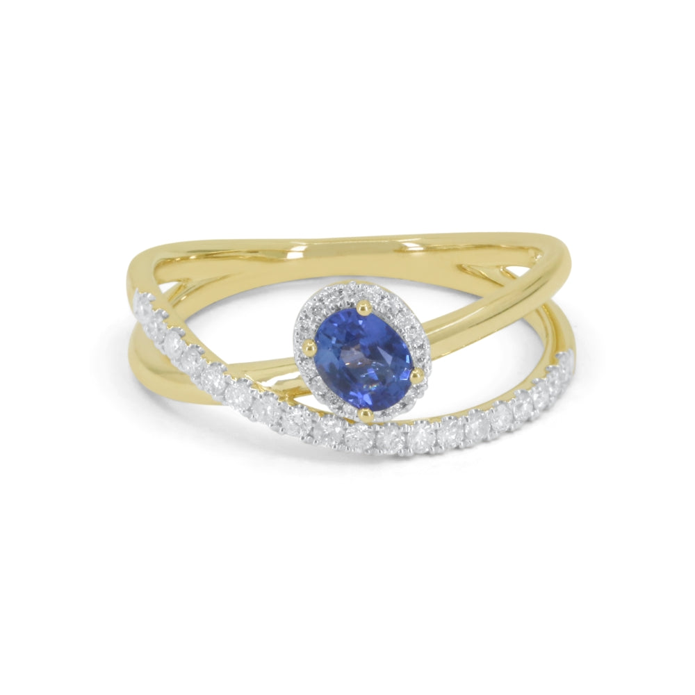 Beautiful Hand Crafted 14K Yellow Gold  Sapphire And Diamond Arianna Collection Ring