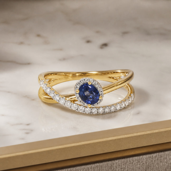 R1614 - 14K Yellow Gold Tsavorite & Sapphire Ring