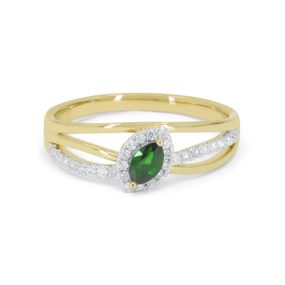 Beautiful Hand Crafted 14K Yellow Gold  Green Garnet And Diamond Arianna Collection Ring