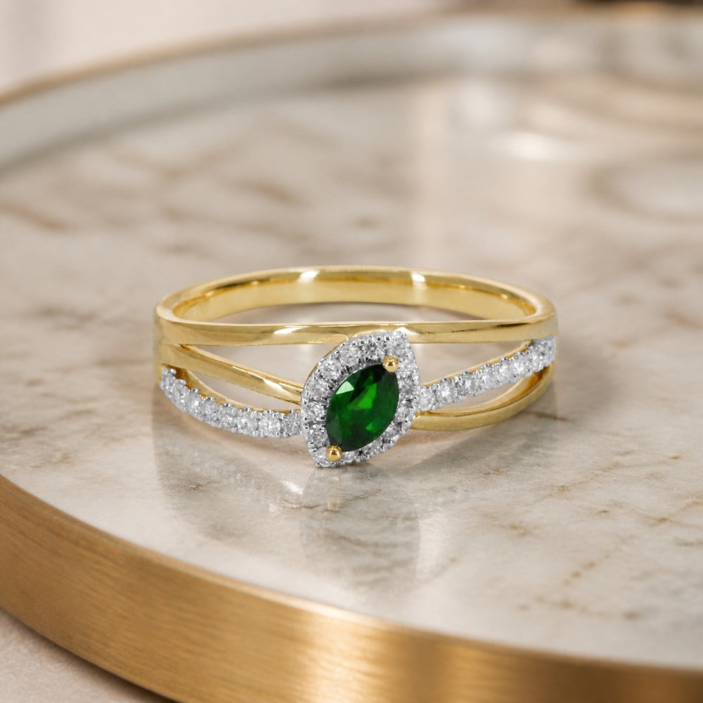 R1615 - 14K Yellow Gold Tsavorite & Sapphire Ring