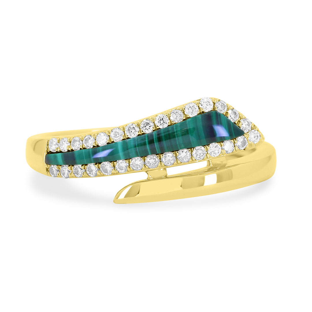 Beautiful Hand Crafted 14K Yellow Gold  Malachite And Diamond Milano Collection Ring