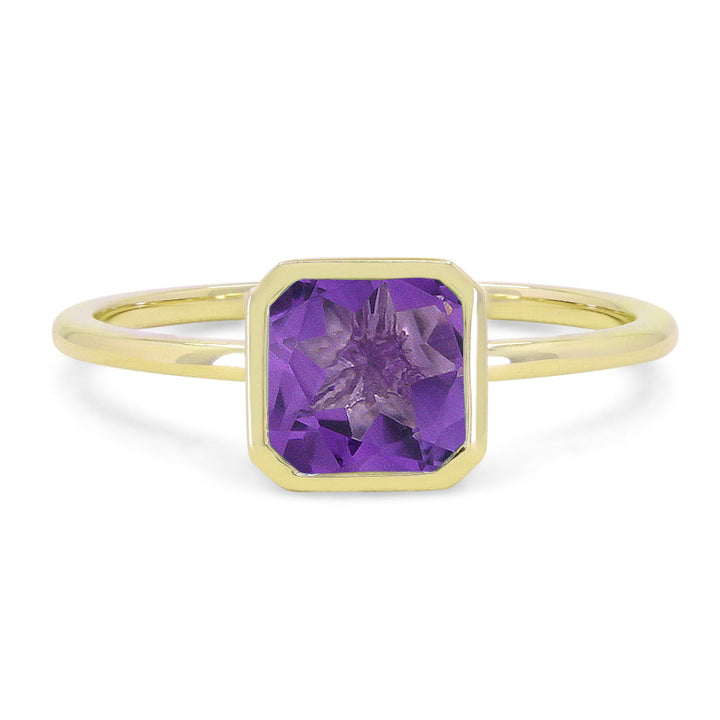 Beautiful Hand Crafted 14K Yellow Gold 6X6MM Amethyst And Diamond Essentials Collection Ring