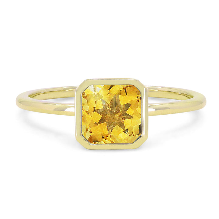 Beautiful Hand Crafted 14K Yellow Gold 6X6MM Citrine And Diamond Essentials Collection Ring