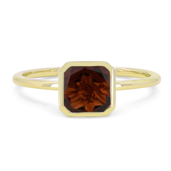 Beautiful Hand Crafted 14K Yellow Gold 6X6MM Garnet And Diamond Essentials Collection Ring