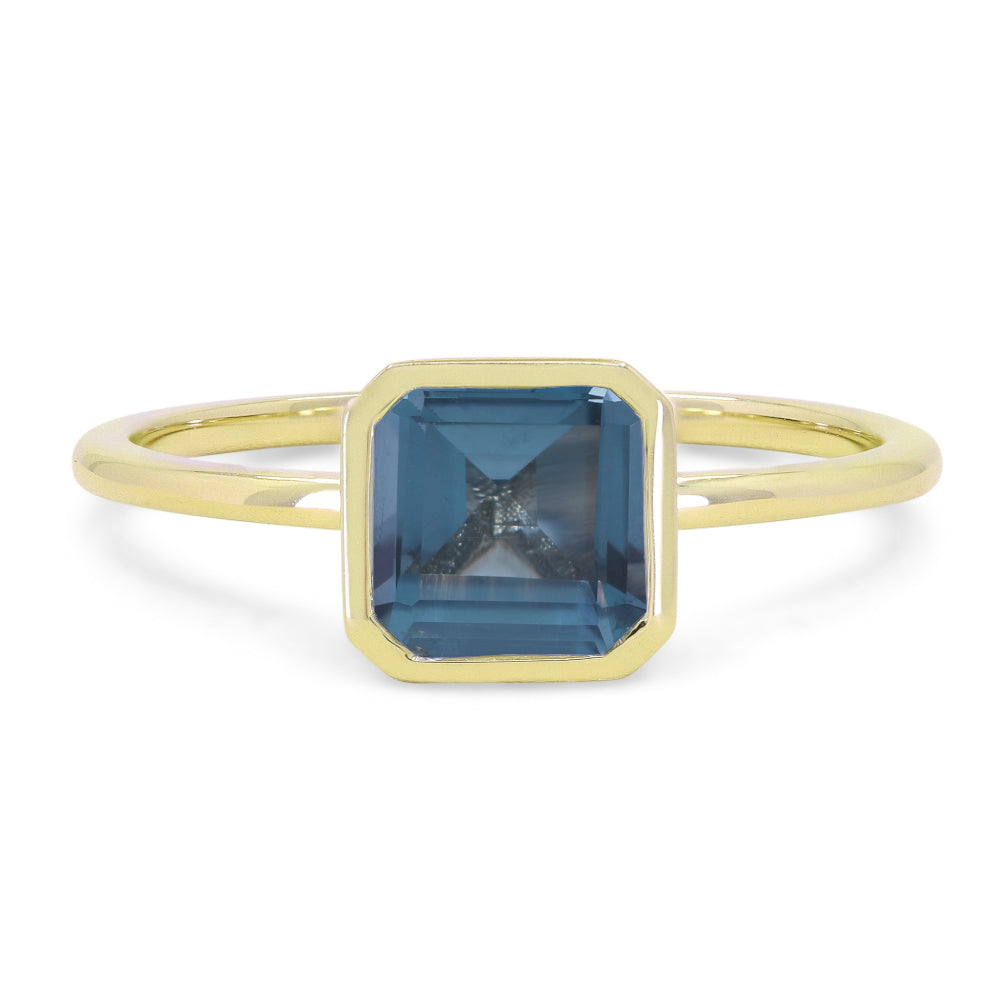Beautiful Hand Crafted 14K Yellow Gold 6x6MM London Blue Topaz And Diamond Essentials Collection Ring