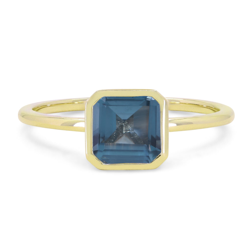 Beautiful Hand Crafted 14K Yellow Gold 6X6MM London Blue Topaz And Diamond Essentials Collection Ring