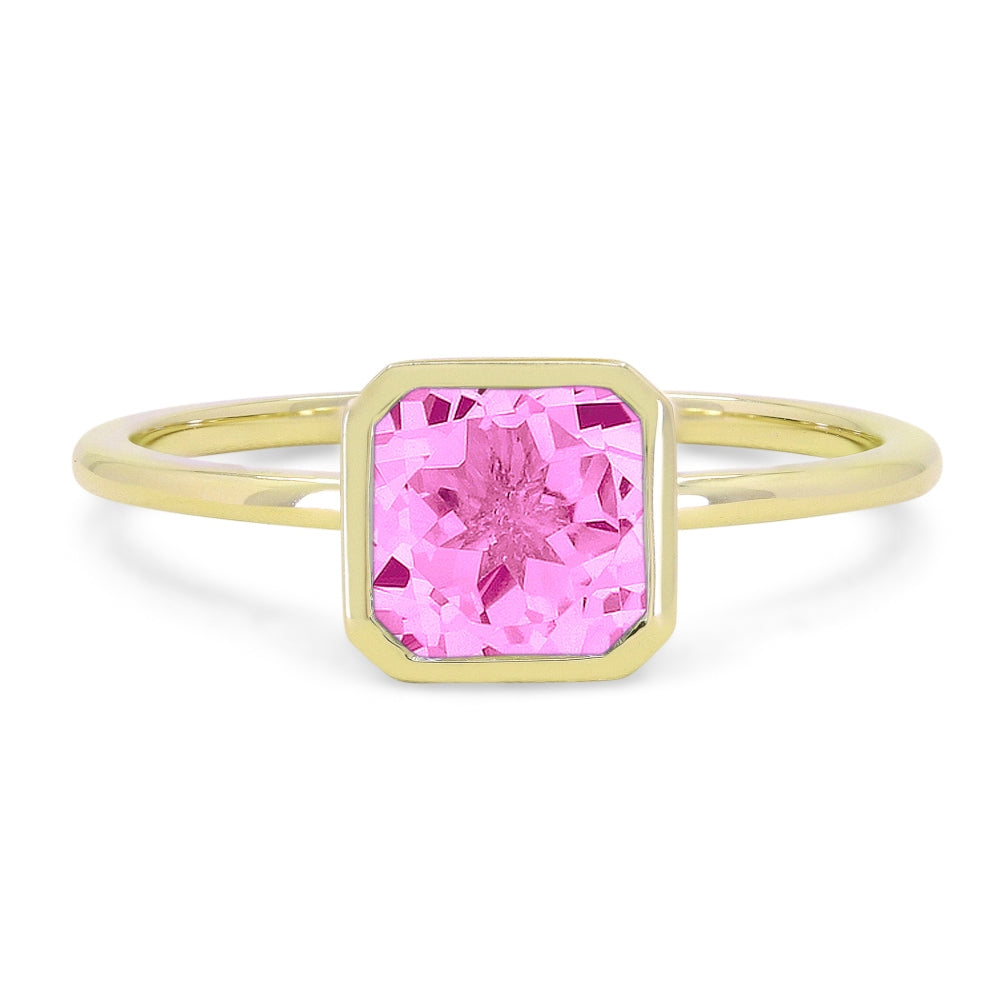 Beautiful Hand Crafted 14K Yellow Gold 6X6MM Created Pink Sapphire And Diamond Essentials Collection Ring