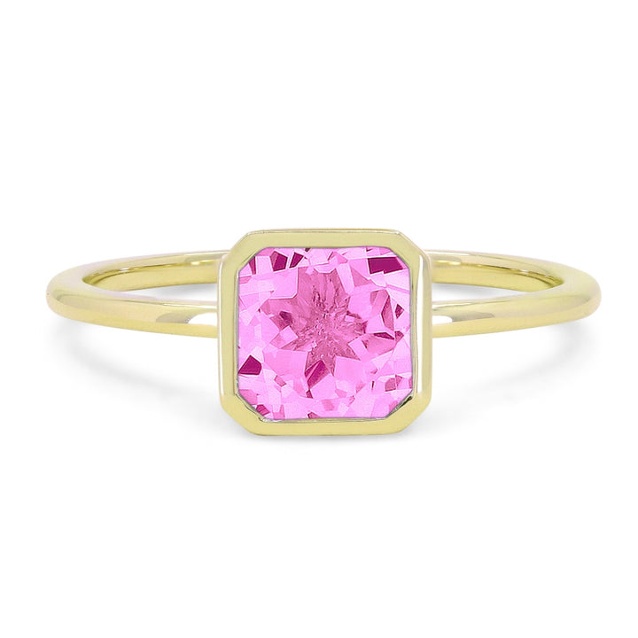 Beautiful Hand Crafted 14K Yellow Gold 6X6MM Created Pink Sapphire And Diamond Essentials Collection Ring