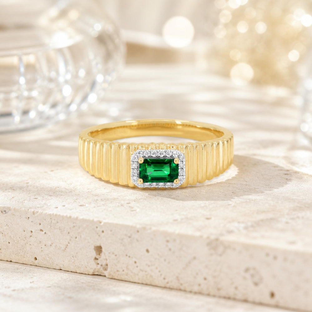 R1627 - 14K Yellow Gold Tsavorite & Sapphire Ring