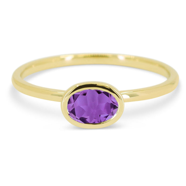 Beautiful Hand Crafted 14K Yellow Gold 6X4MM Amethyst And Diamond Essentials Collection Ring