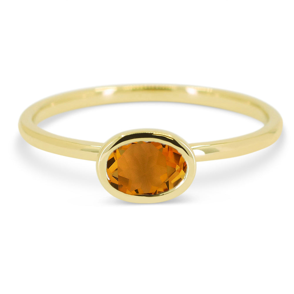 Beautiful Hand Crafted 14K Yellow Gold 6X4MM Citrine And Diamond Essentials Collection Ring