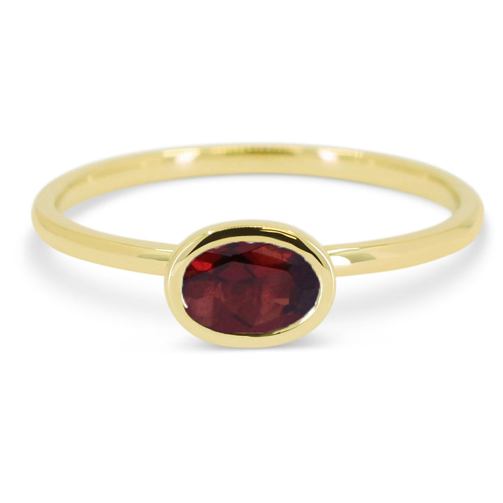 Beautiful Hand Crafted 14K Yellow Gold 6X4MM Garnet And Diamond Essentials Collection Ring