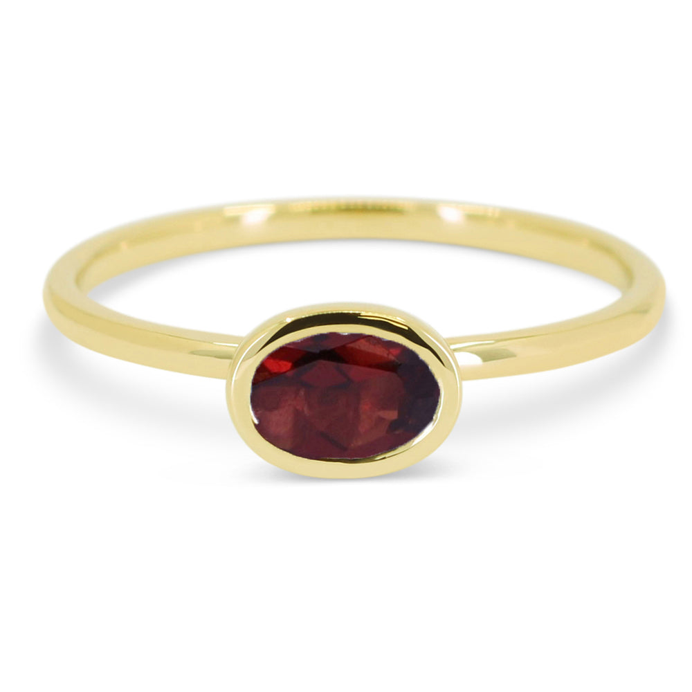 Beautiful Hand Crafted 14K Yellow Gold 6X4MM Garnet And Diamond Essentials Collection Ring