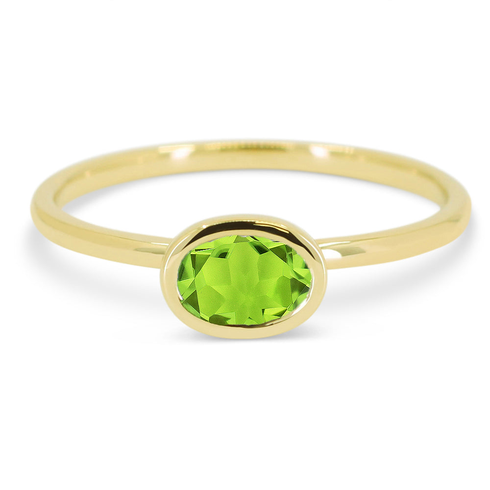 Beautiful Hand Crafted 14K Yellow Gold 6X4MM Peridot And Diamond Essentials Collection Ring