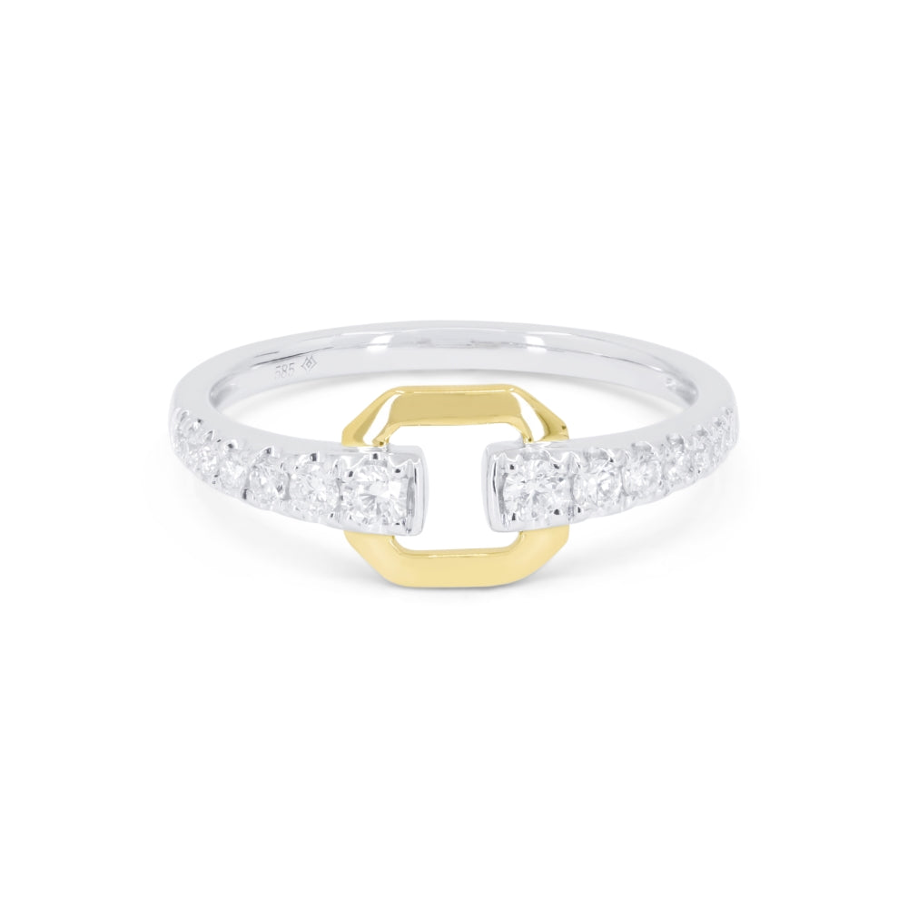 Beautiful Hand Crafted 14K Two Tone Gold White Diamond Milano Collection Ring