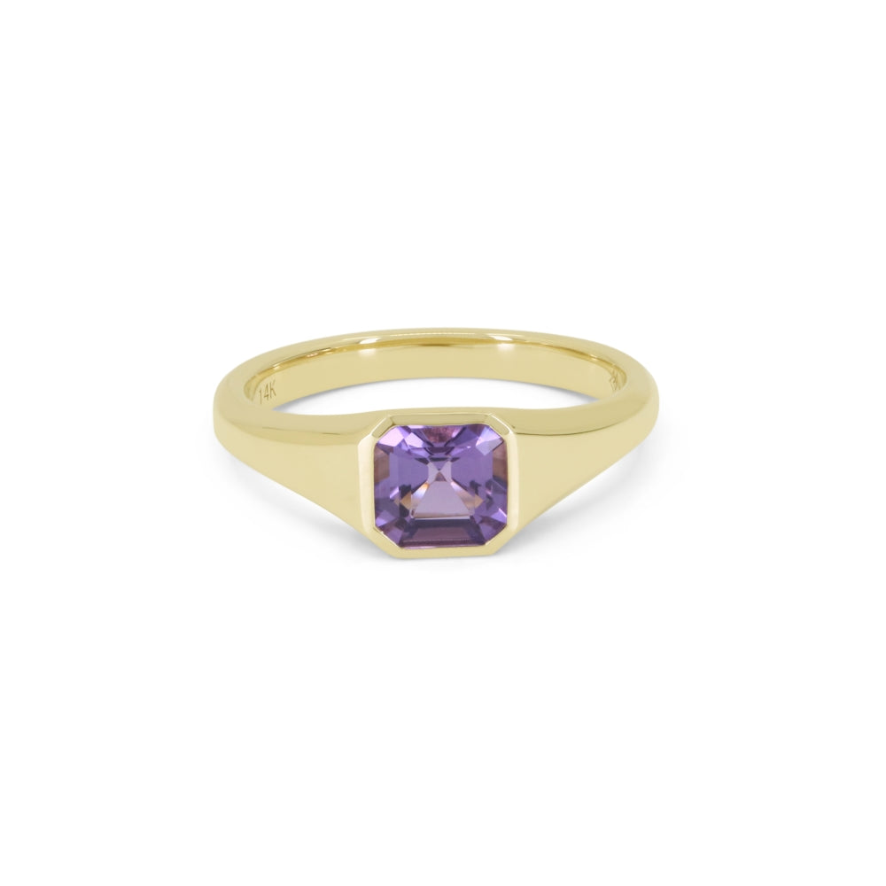 Beautiful Hand Crafted 14K Yellow Gold 6MM Amethyst And Diamond Essentials Collection Ring