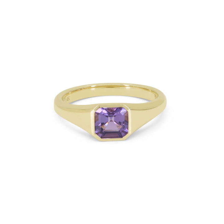 Beautiful Hand Crafted 14K Yellow Gold 6MM Amethyst And Diamond Essentials Collection Ring