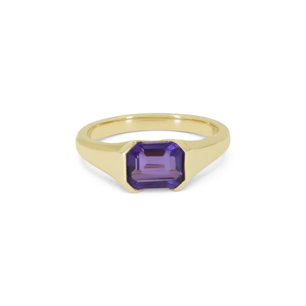 Beautiful Hand Crafted 14K Yellow Gold 6X8MM Amethyst And Diamond Essentials Collection Ring