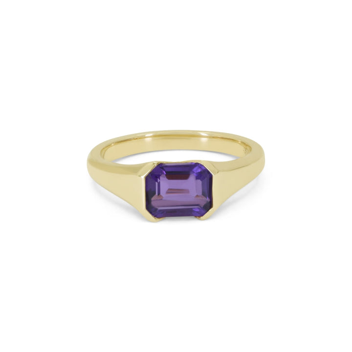 Beautiful Hand Crafted 14K Yellow Gold 6X8MM Amethyst And Diamond Essentials Collection Ring