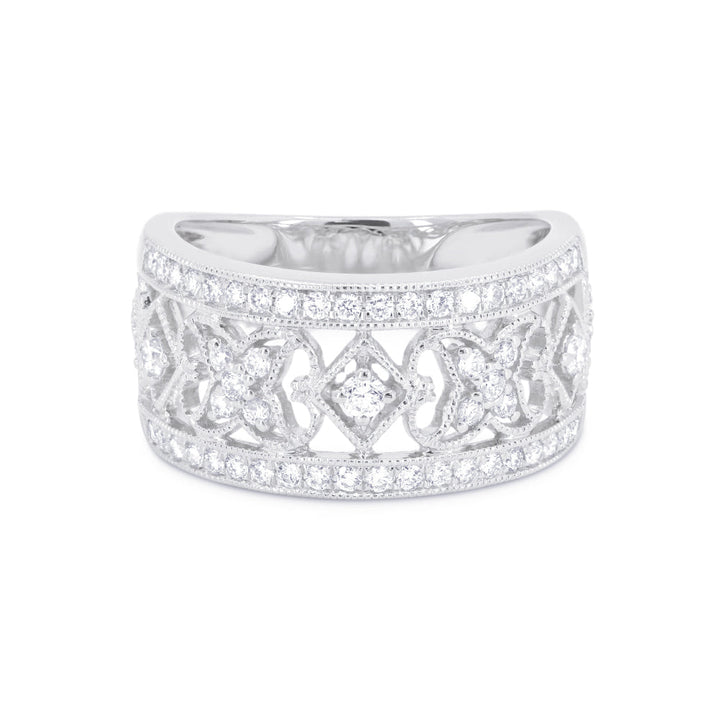 Beautiful Hand Crafted 14K White Gold White Diamond Milano Collection Ring