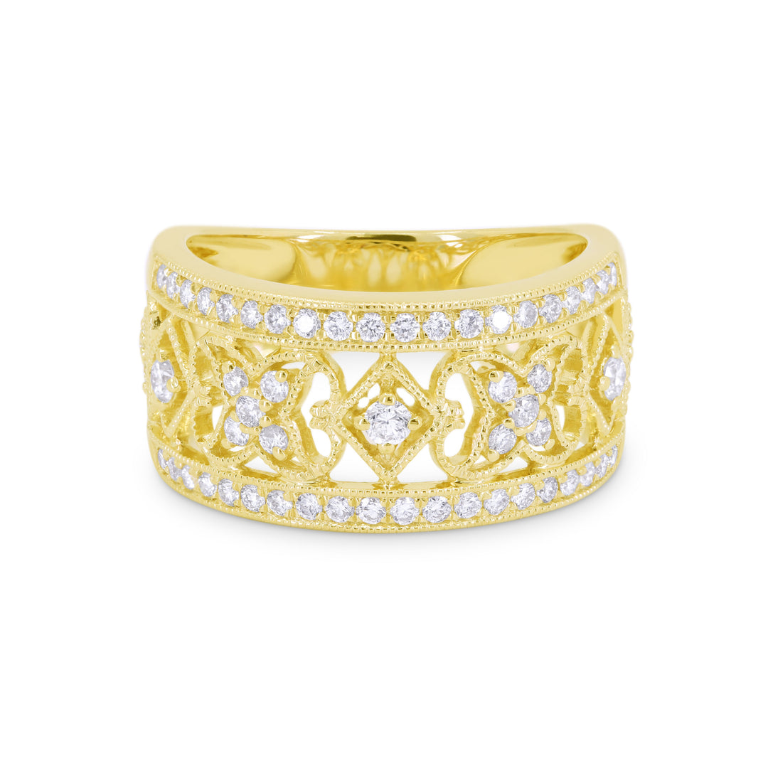 Beautiful Hand Crafted 14K Yellow Gold White Diamond Milano Collection Ring