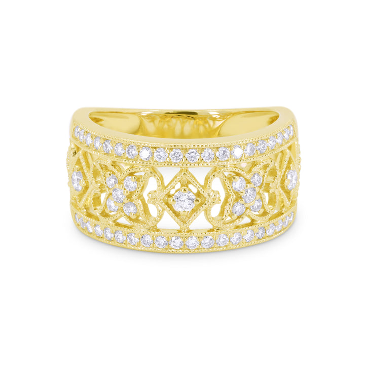 Beautiful Hand Crafted 14K Yellow Gold White Diamond Milano Collection Ring