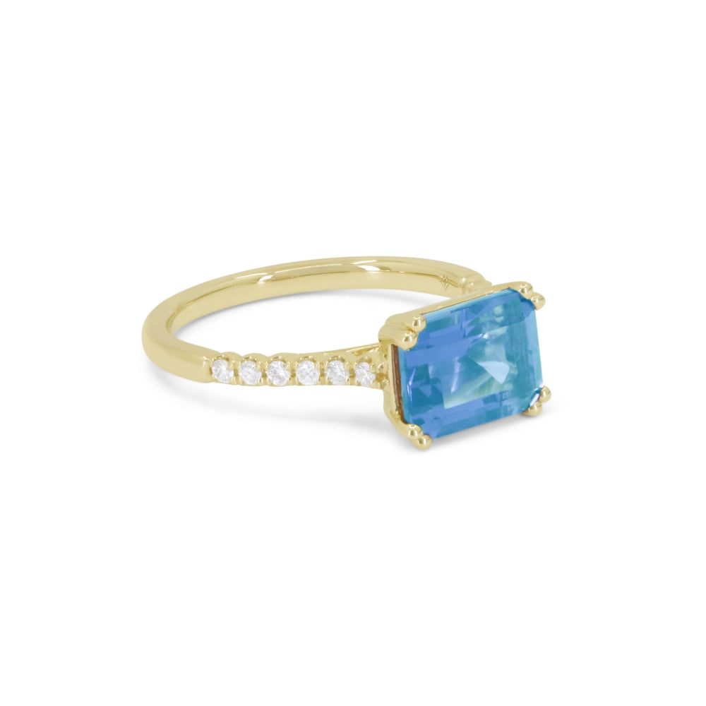 Beautiful Hand Crafted 14K Yellow Gold  Blue Topaz And Diamond Essentials Collection Ring