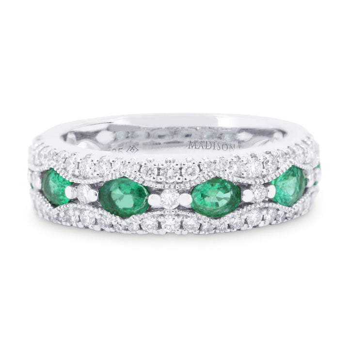 Beautiful Hand Crafted 14K White Gold  Emerald And Diamond Arianna Collection Ring