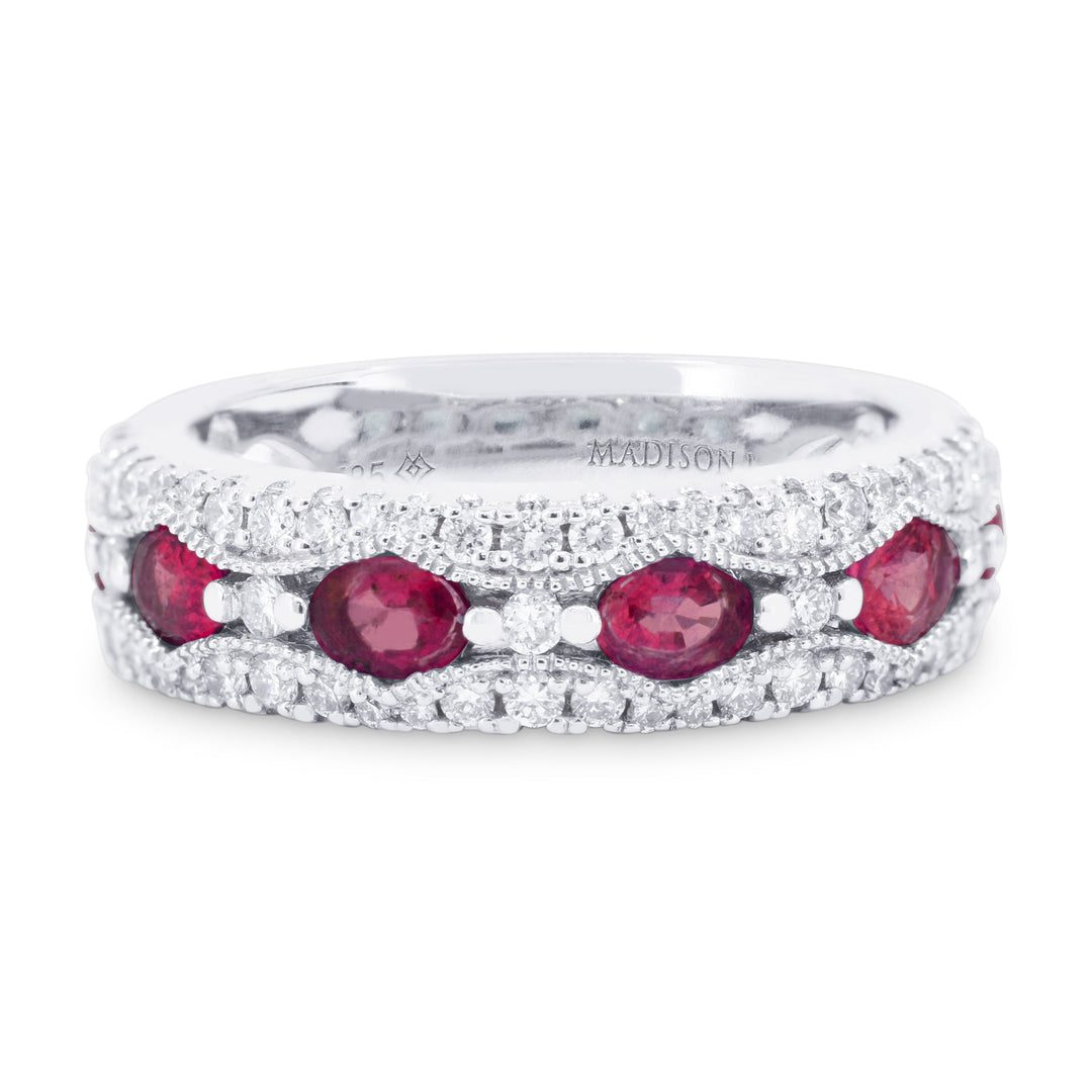 Beautiful Hand Crafted 14K White Gold  Ruby And Diamond Arianna Collection Ring