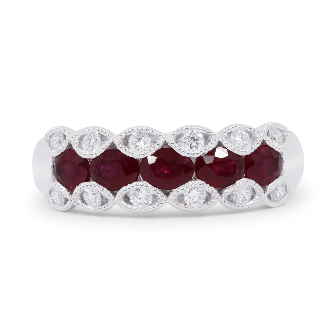 Beautiful Hand Crafted 18K White Gold 4X3MM Ruby And Diamond Arianna Collection Ring