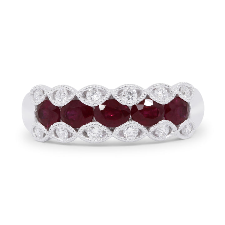 Beautiful Hand Crafted 18K White Gold 4X3MM Ruby And Diamond Arianna Collection Ring