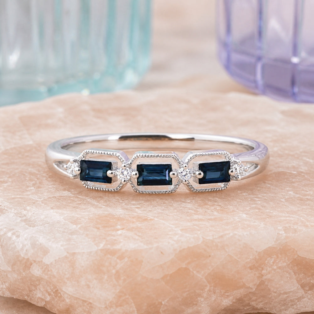 R1658 - 14K White Gold Sapphire & Diamond Stackable Ring