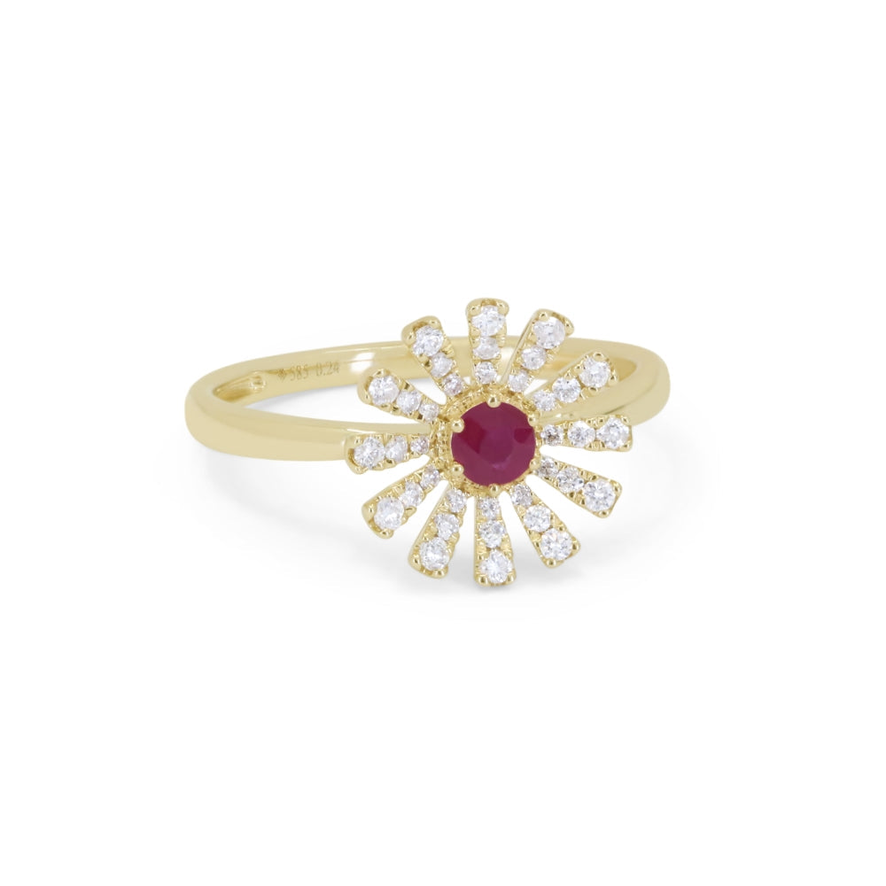 Beautiful Hand Crafted 14K Yellow Gold  Ruby And Diamond Arianna Collection Ring
