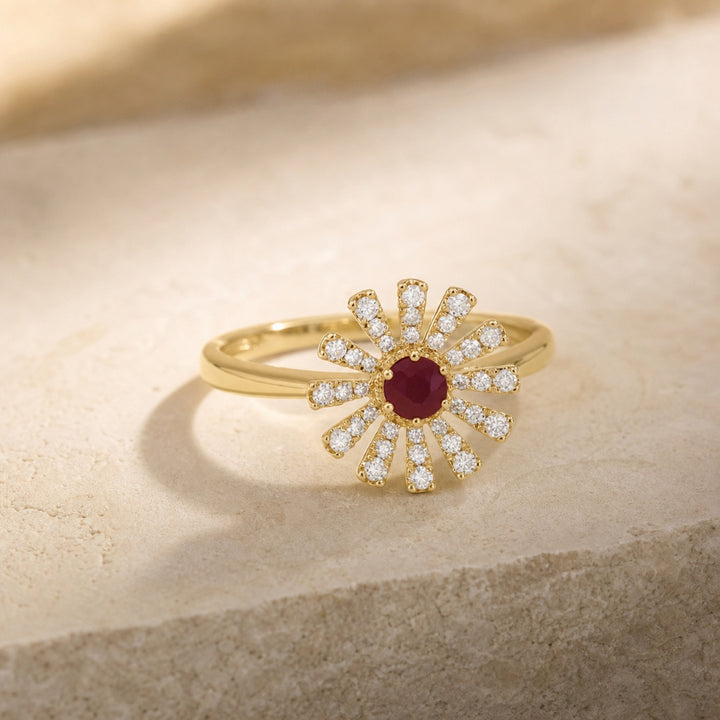 R1666 - 14K Yellow Gold Emerald, Ruby & Sapphire Ring