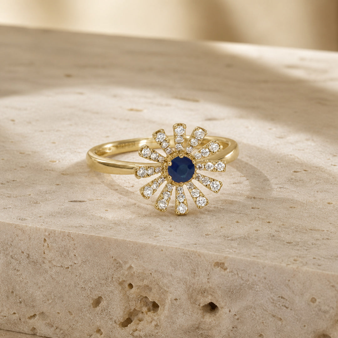 R1666 - 14K Yellow Gold Emerald, Ruby & Sapphire Ring