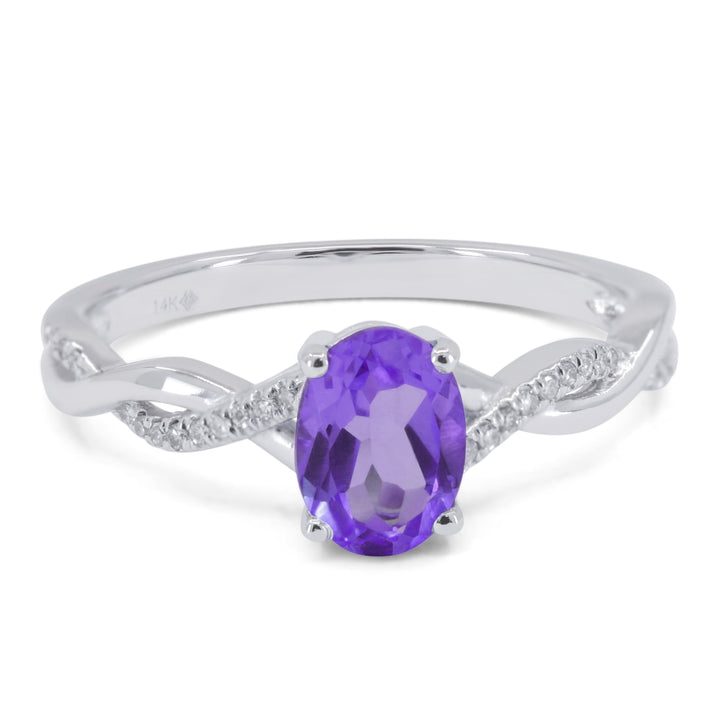 Beautiful Hand Crafted 14K White Gold 5x7MM Amethyst And Diamond Essentials Collection Ring