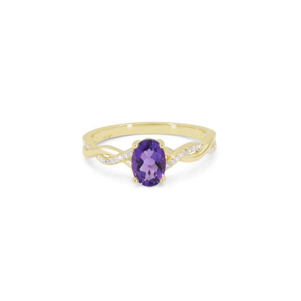 Beautiful Hand Crafted 14K Yellow Gold 5X7MM Amethyst And Diamond Essentials Collection Ring