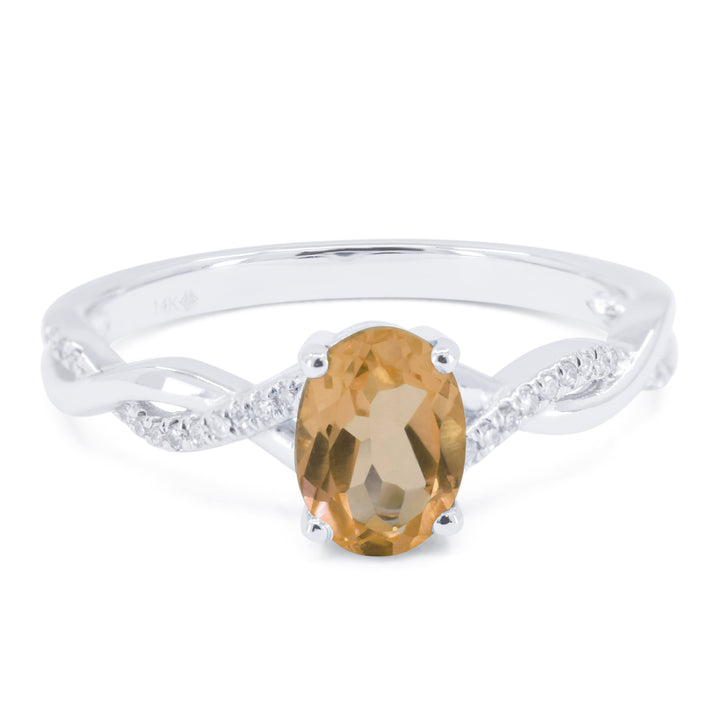 Beautiful Hand Crafted 14K White Gold 5X7MM Citrine And Diamond Essentials Collection Ring