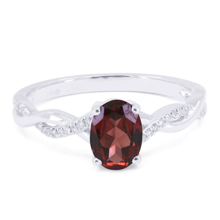 Beautiful Hand Crafted 14K White Gold 5X7MM Garnet And Diamond Essentials Collection Ring