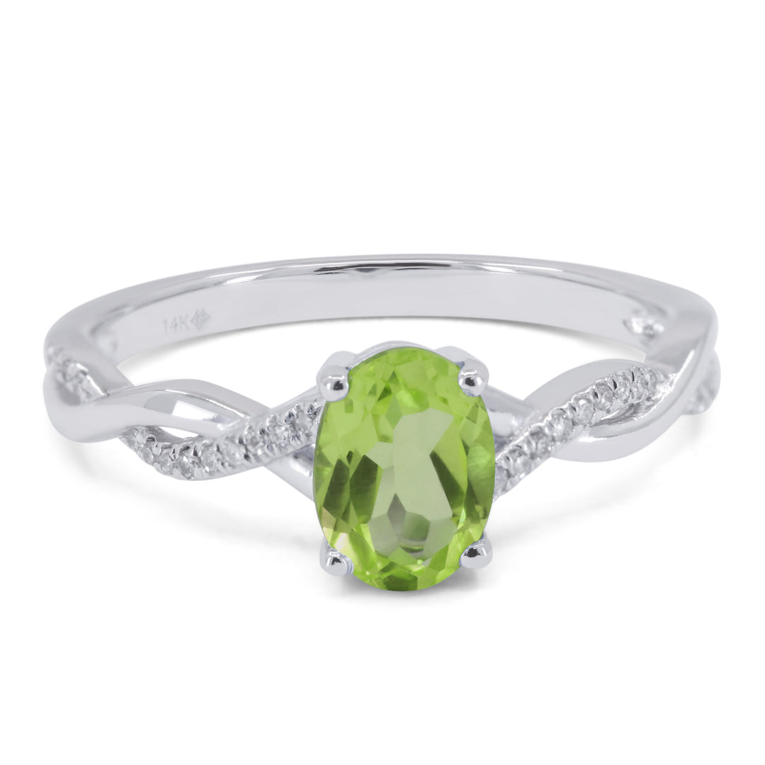 Beautiful Hand Crafted 14K White Gold 5X7MM Peridot And Diamond Essentials Collection Ring