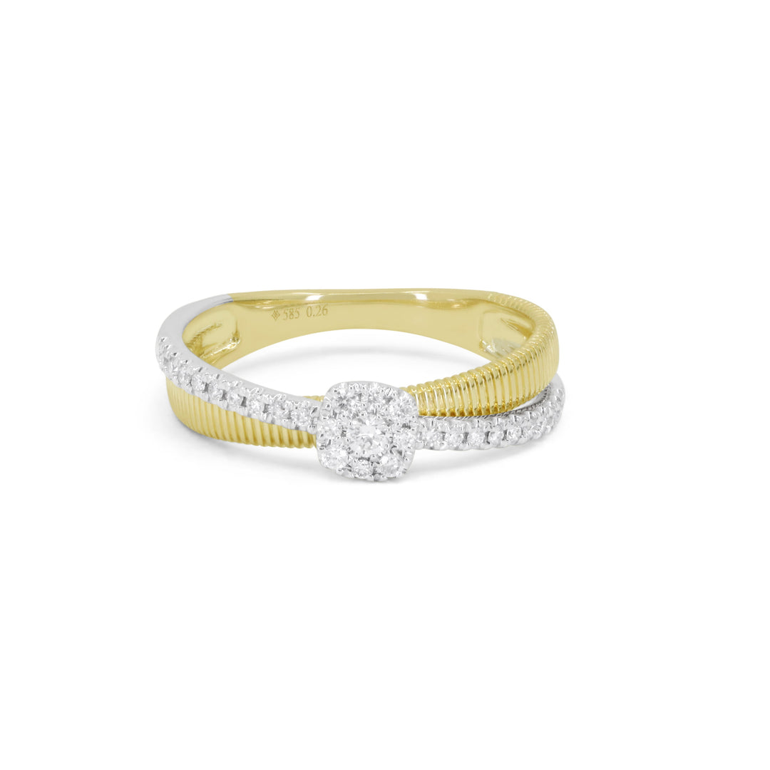 Beautiful Hand Crafted 14K Two Tone Gold White Diamond Milano Collection Ring