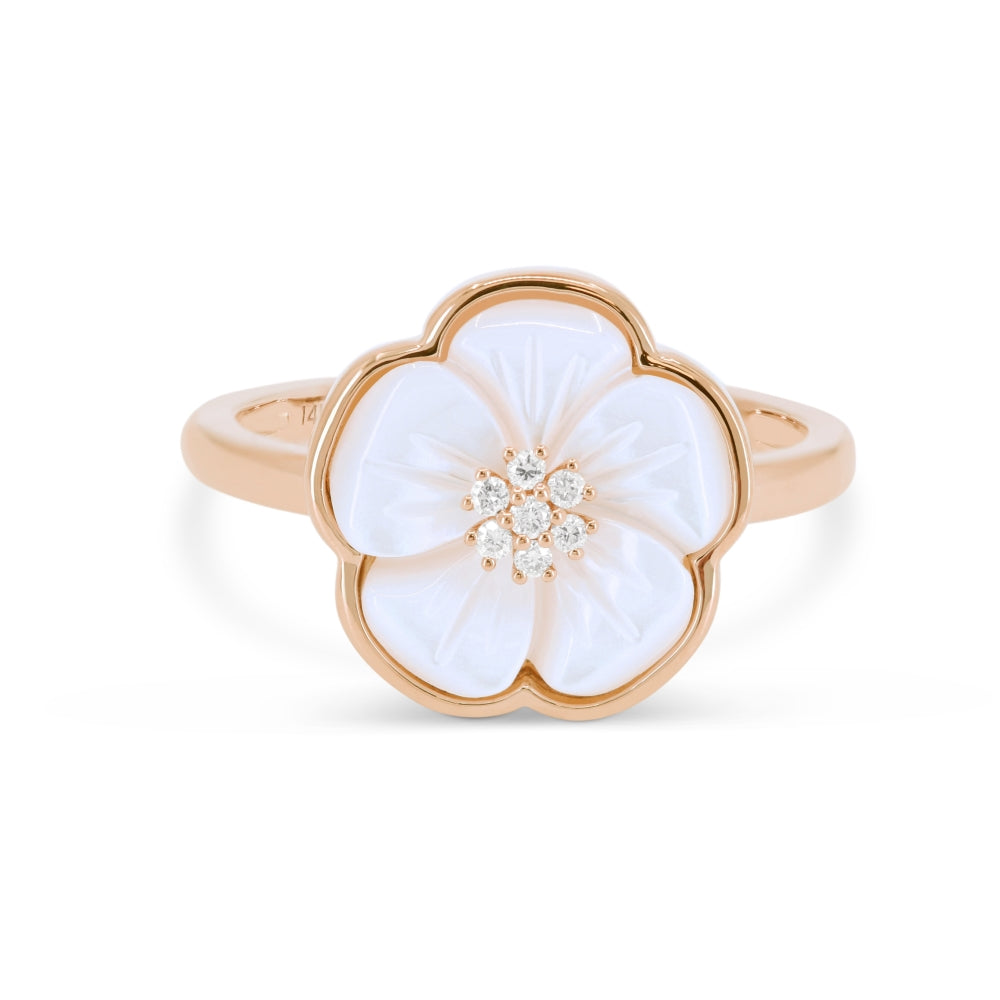 Beautiful Hand Crafted 14K Rose Gold  Mother Of Pearl And Diamond Milano Collection Ring