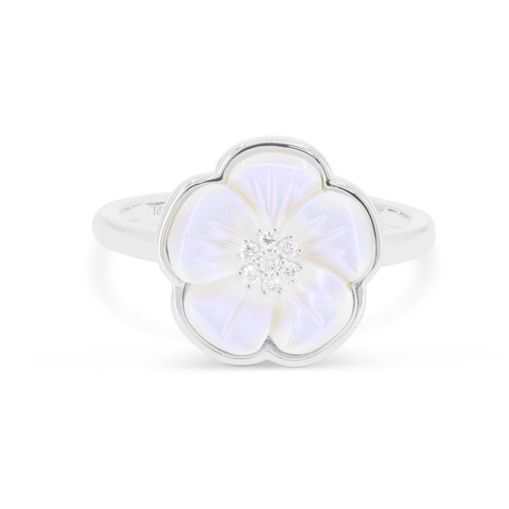 Beautiful Hand Crafted 14K White Gold  Mother Of Pearl And Diamond Milano Collection Ring